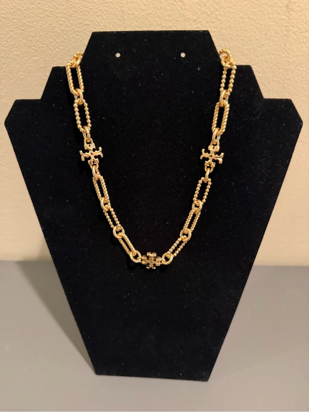 Tory Burch Gold Toned Logo Chain Necklace